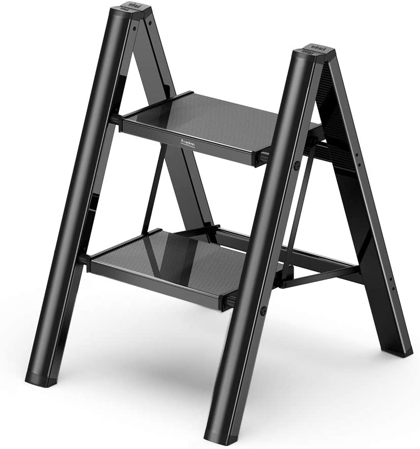 Photo 1 of 2 Step Ladder Folding Step Stool with Anti-Slip Sturdy and Wide Pedal, Aluminum Portable Lightweight Step Stool for Adults Multi-Use for Home and Kitchen, Black, 330 lbs