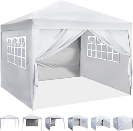 Photo 1 of 10'x10' Pop Up Canopy with Sidewalls, Adjustable Leg Heights, Windows, Wheeled Carry Bag, Stakes and Ropes, White