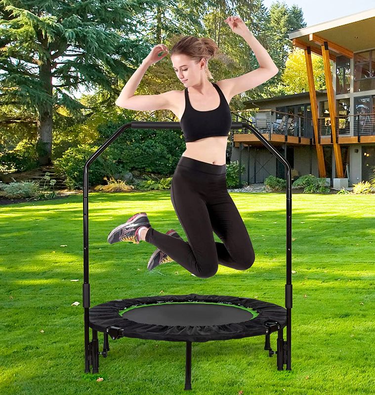 Photo 1 of 40" Trampoline for Kids Adults Indoor Small Trampoline Rebounder with Adjustable Foam Handle,Exercise Fitness Trampoline
