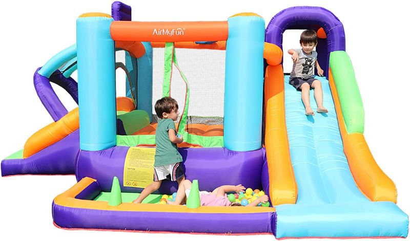 Photo 1 of AirMyFun Bounce House for Kids and Toddler, Inflatable Bouncy Castle with Blower Outdoor Indoor Backyard Jumping House with Slid (82AMF003)
