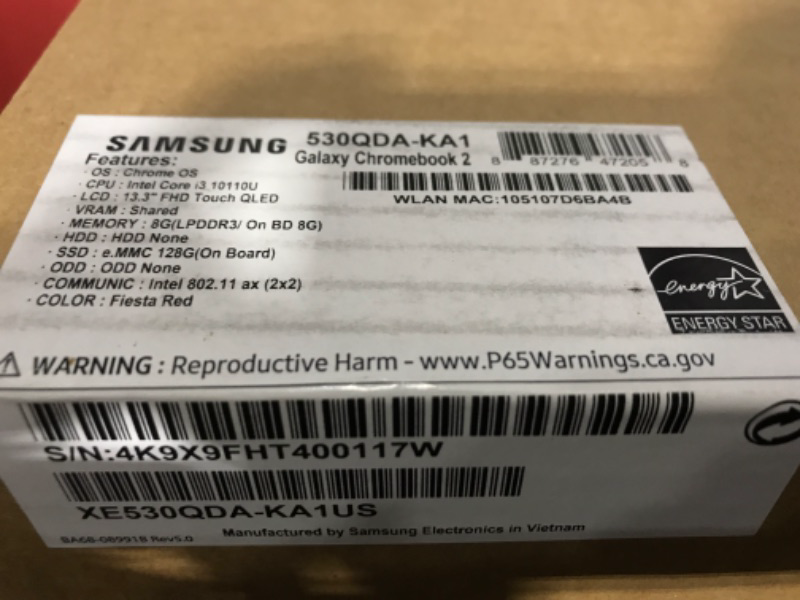 Photo 1 of Samsung XE530QDA-KB1US 128 GB & 8 GB Ram Intel Core i3 Processor Galaxy Chromebook 2 RED 