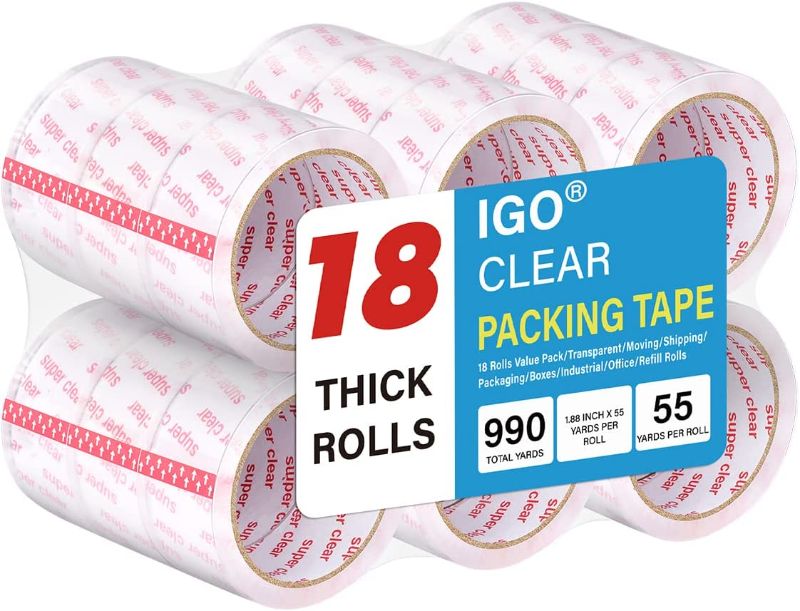 Photo 1 of 18 Pack Packing Tape, Clear Packaging Tape Designed for Moving Boxes, Shipping, Office, Commercial Grade, 1.9 Inches x 54.6 Yd by I GO
