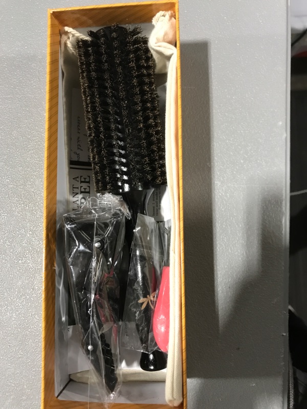 Photo 2 of  Boar Bristle Round Brush for Blow Drying Set. Round Hair Brush With Small 2" Wooden Barrel. Hairbrush Ideal to Add Volume and Body. Free 3 x Hair Clips & Travel Bag.