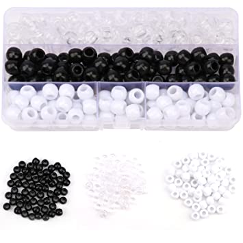 Photo 1 of 180 Pcs Medium Hole Beads 3 Colors Dreadlock Hair Braid Beads Jewelry Making Kit Clear- White -Black DIY Hair Braiding Bracelet Ornaments Round 12mmx10mm-Hole: 5mm