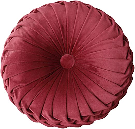 Photo 1 of Alapaste Round Throw Pillow European Solid Color Pumpkin Plush Cushion Rouched Luxury Velvet Throw Pillow Home Decorative for Couch Sofa Bed Living Room