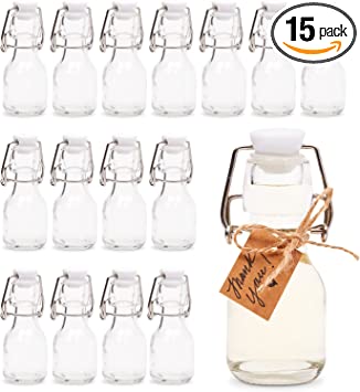 Photo 1 of 30 Pack Mini Flip Top Glass Bottles with Stoppers, Kraft Tags and Jute Twine, 2 oz Swing Top Bottles for Wedding Themed Party Favors