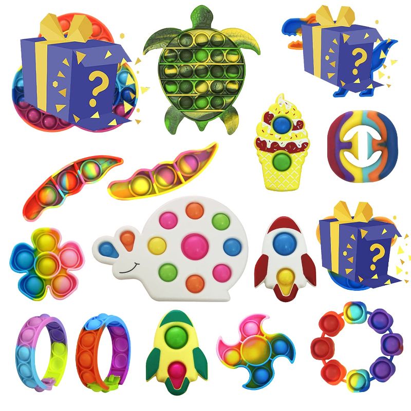 Photo 1 of 16 Pcs Pop Fidget It Toys Pack,Simple Pop Stress Relief & Anti-Anxiety Push Sensory Toys for Adults & Kids with ADHD,ADD or Autism,Great for Party Favors,Holiday Giveaways,Goodie Bag Fill Rewards