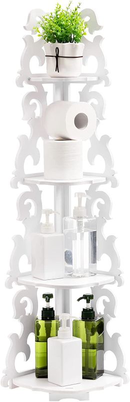 Photo 1 of ALIMORDEN 4 Tier Bathroom Accessories Corner Storage Stand for Small Space, Toilet Paper Stand for Bathroom Organizer, White
