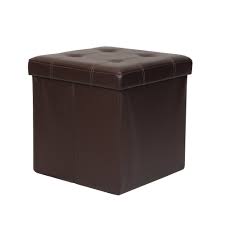 Photo 1 of 15 in. Brown Button Tufted Faux Leather Collapsible Storage Ottoman, Foam Top Seat
