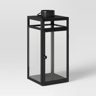 Photo 1 of 24" x 8" Decorative Metal Lantern Candle Holder Black - Threshold™

