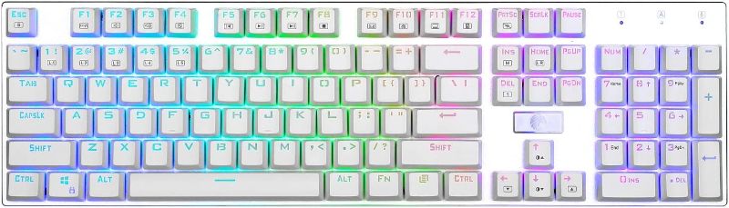 Photo 1 of HUO JI E-Yooso Z-88 RGB Mechanical Gaming Keyboard, Programmable RGB Backlit, Blue Switches - Clicky, Wired 104 Keys Hot Swappable for Mac, PC, Silver+White
