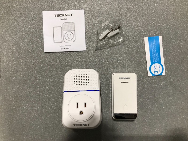Photo 1 of TECKNET Self-Powered Wireless Doorbell, Waterproof Door Chime Kit, No Battery Required Push Button, Plug-through Cordless Door Chime, up to 1300ft Range with 32 Chimes, LED Light, 5-Level Volume
