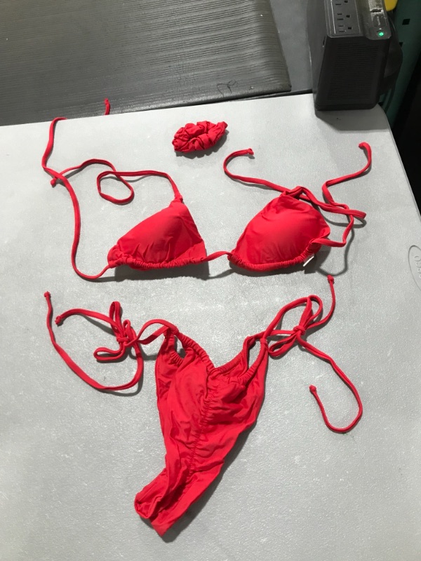 Photo 1 of 2 Piece Red String Bikini With hair Tide/ Medium