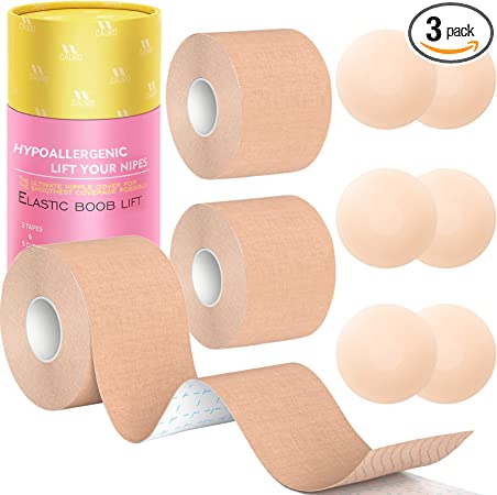 Photo 1 of 3 Pcs Boob Tape for Contour Lift & Fashion Tape for Large Breasts & Push up in All Clothing Fabric Dress Types, Waterproof Sweat-proof Invisible