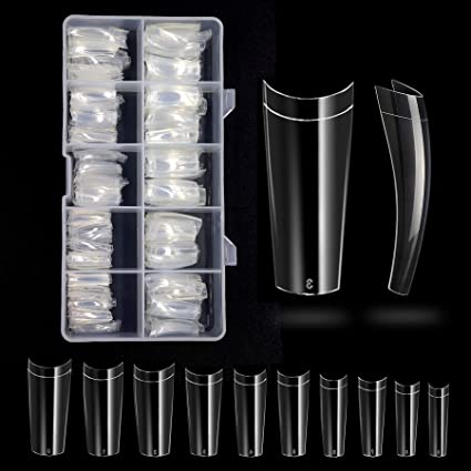 Photo 1 of 500PCS Clear Half Cover Coffin False Nail Tips, Fluffizz French Style Acrylic Artificial Nails Coffin Nail Tips, Professional Fake Nail Tips Medium Coffin Shaped False Nails for Nail Art Salons and Home DIY, 10 Sizes with Box (Medium Squre Nail Tips - Cle