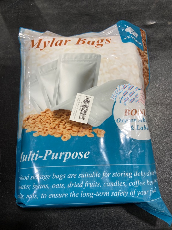 Photo 2 of 120 pcs 8.7 mils Mylar Bags for Food Storage with Oxygen Absorbers Individually Wrapped 400cc , 6 Size Mylar Bags With Gusset Bottom and Zip Close for Long Term Food Storage