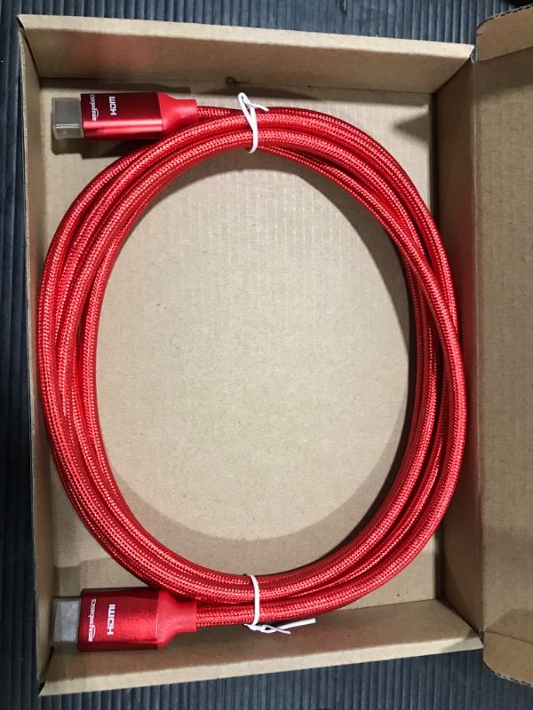 Photo 2 of Amazon Basics 10.2 Gbps High-Speed 4K HDMI Cable with Braided Cord, 10-Foot, Red 10-Foot Red