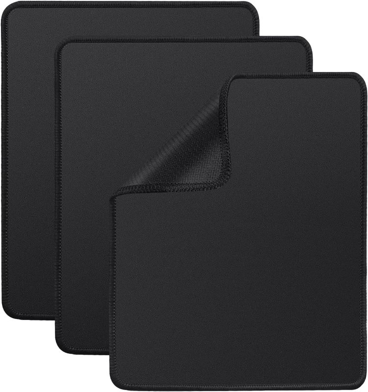 Photo 1 of TIONTURE Mouse Pads for Desk 3 Pack Mouse Pad with Stitched Edge Mousepad with Non-Slip Rubber Base for Office Computers Home Laptop 10.2 X 8.3 inch Black