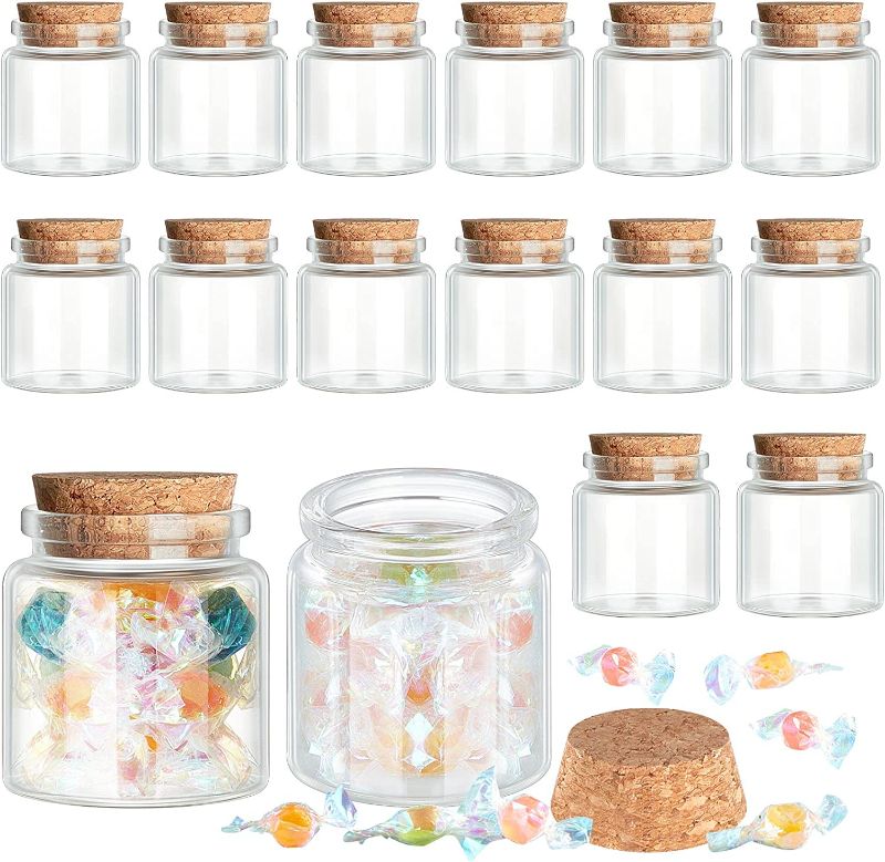 Photo 1 of 24 Pack Small Glass Cork Bottles, 50 ml/ 1.7 Oz, Small Glass Jars Spell Jars Clear Potion Bottles Mini Glass Bottles with Cork Bottle Bright DIY Sand Water Message Decorative Jar Party Favors 