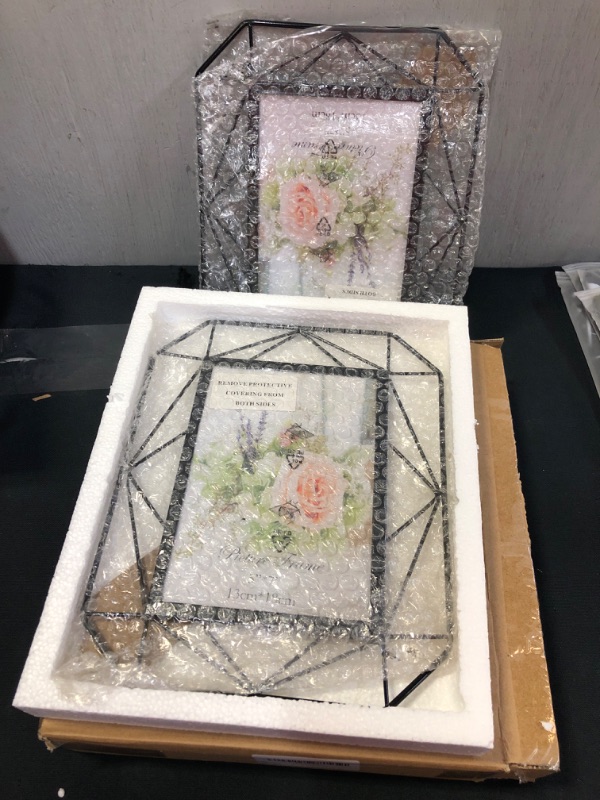 Photo 1 of 5x7 Picture Frame Set of 2, Black Metal Photo Frames for 5 by 7 Inch Pictures, Wall Mounting and Tabletop Display
