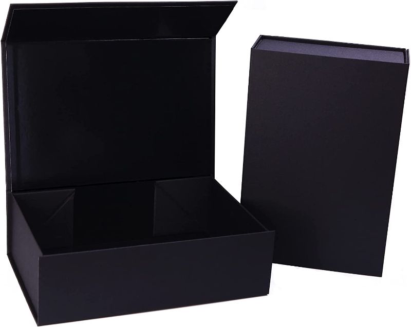 Photo 1 of 2 Pack Black Gift boxes with Magnetic Lids for Presents, 33x24.2x10.2CM (Cloth Embossing), Foldable Present Box Decorative for Christmas, Anniversary, Holiday, Birthday, New year, Gift Packaging Wrapping Supplies
