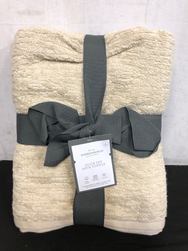 Photo 2 of 2pk Quick Dry Ribbed Bath Towel Set Tan - Threshold