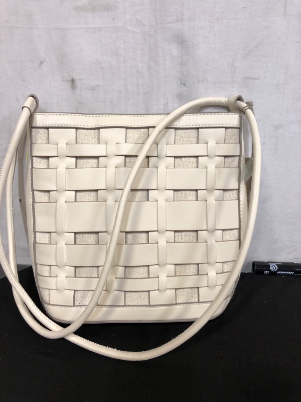 Photo 2 of Basket Weave Woven Bucket Bag - A New Day White