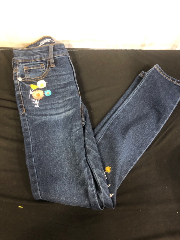 Photo 2 of Girls' Mid-Rise Flower Embroidered Skinny Jeans - Cat & Jack™ - Dark Wash 10