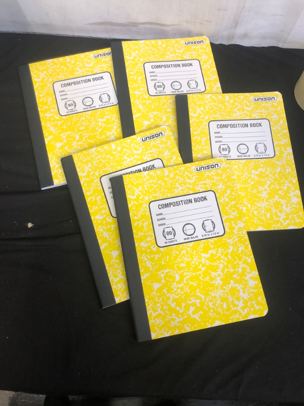 Photo 2 of Bundle of 5 Wide Ruled Marbled Composition Notebooks; Yellow