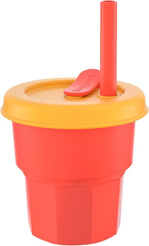 Photo 1 of 14oz Reusable Silicone Kids' Cups with Lids and Straws Spill-proof and Shatter-proof BPA Free for Smoothies Juices Hot & Cold Drinks (Chu Red)
