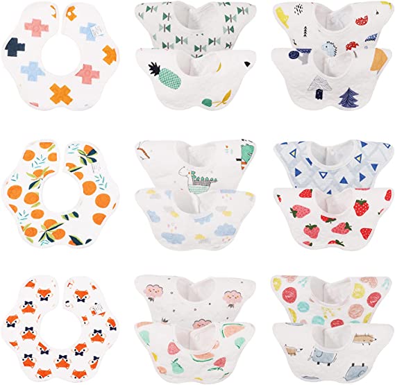 Photo 1 of Cotton Baby Bibs,20 Pack 360? Rotate Soft Baby Bib Drooling Bibs for Girls and Boys, Waterproof Absorbent and Adjustable Bib Set
