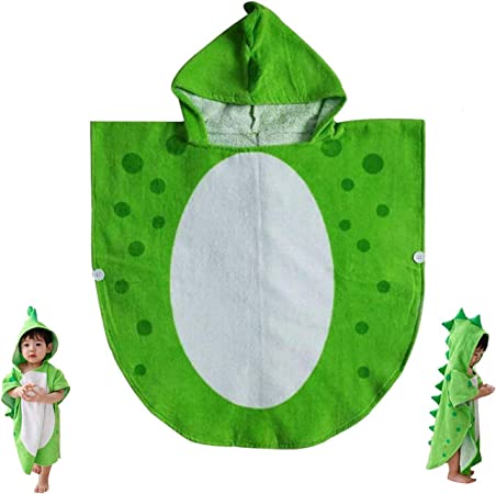 Photo 1 of Children Bath Towel Baby Bathrobe Cotton Dinosaur Pattern Kids Robe Beach Swimming Hooded Poncho (Green)