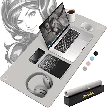 Photo 1 of Marvelistic Desk Mat for Desktop - Nonslip Artgerm Illustrated Leather Desks Pad Blotter Accessories for Men & Women. Large Keyboard mat for Work or Gaming When Using Laptop or PC (32"x16" Gray)