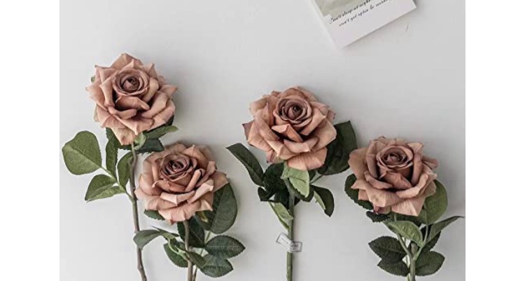 Photo 1 of 12pcs Halloween Fake Roses Artificial Silk Flowers Faux Rose Flower Long Stems Bouquet for Arrangement Wedding Centerpiece Party Home Kitchen Decor(Coffee)