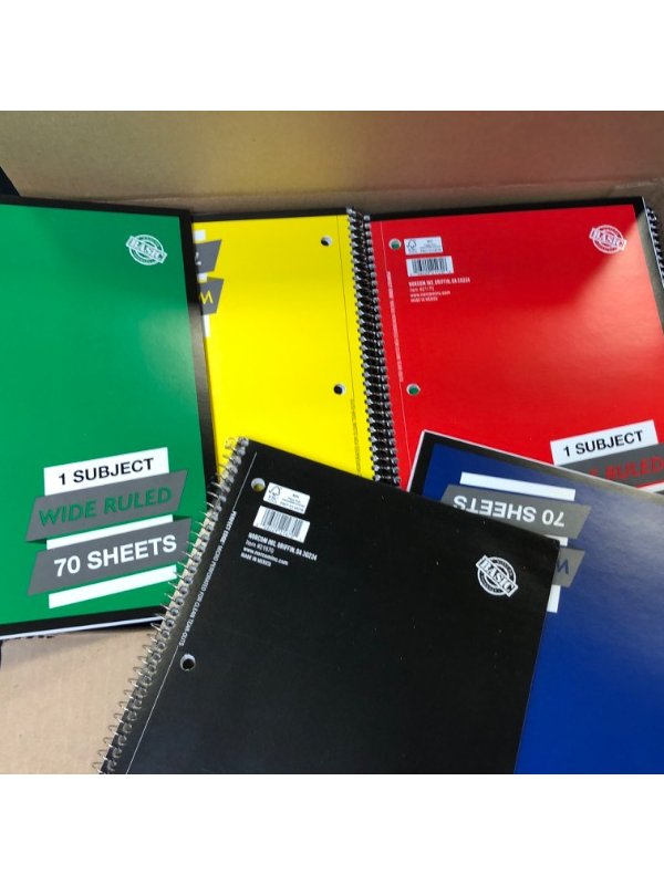 Photo 2 of NorCom 8" x 10.5" Multi-colored WIDE-RULED, 70 SHEET NOTEBOOKS; PACK OF 40+