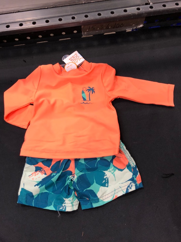 Photo 2 of Carter's Just One You® Baby Boys' 2pc Long Sleeve Floral Print Rash Guard Set -Blue/Coral Orange----Size 6M