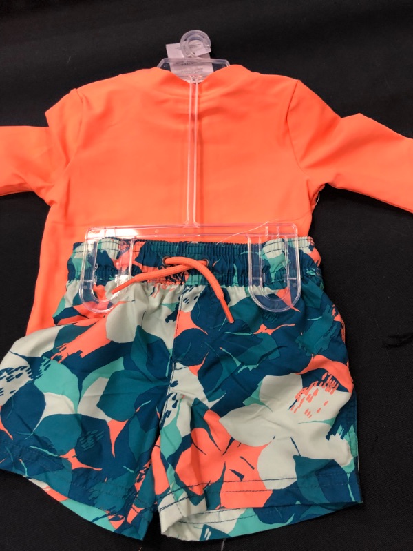 Photo 3 of Carter's Just One You® Baby Boys' 2pc Long Sleeve Floral Print Rash Guard Set -Blue/Coral Orange----Size 6M