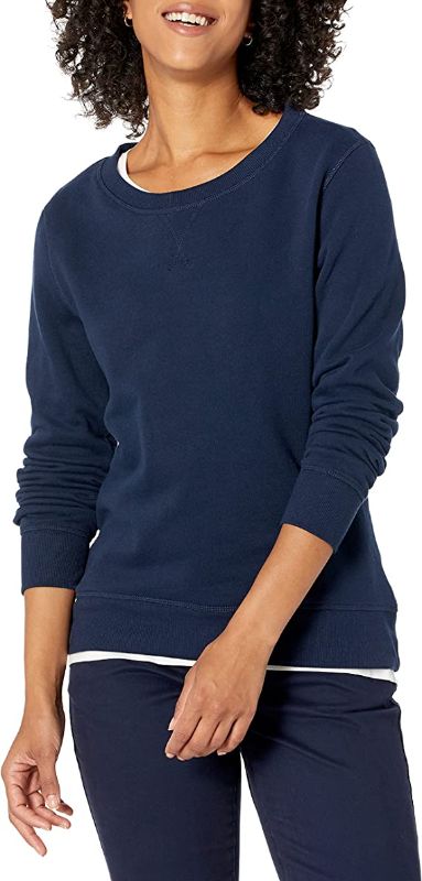 Photo 1 of Amazon Essentials Women's French Terry Fleece Sleeve Detail Crewneck Sweatshirt, Navy, Small
