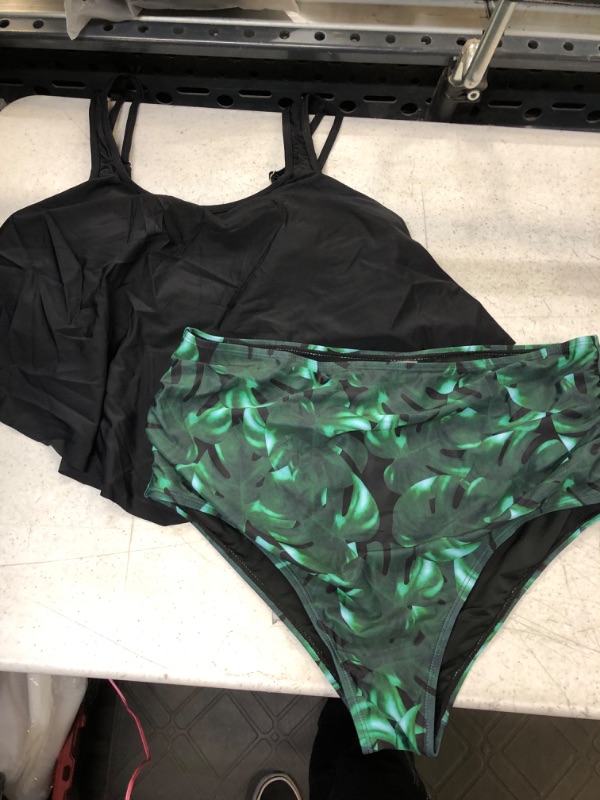 Photo 1 of 2PCS Bathing Suit Black/Green Floral XXL