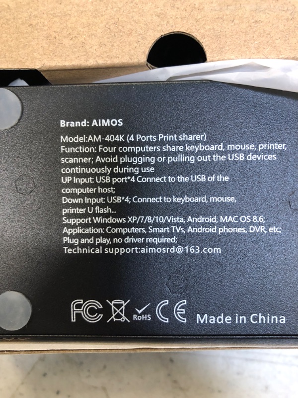 Photo 3 of USB Switch Selector 4 Port, AIMOS USB KVM Switcher 4 Computers Sharing 4 USB Devices One-Button Swapping, for Share Mouse, Keyboard, Printer, Scanner, with 4 USB Cables
