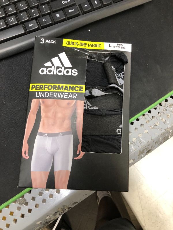 Photo 1 of adidas Men's Performance Long Boxer Brief Underwear (3-Pack) Large Black/Light Onix Grey