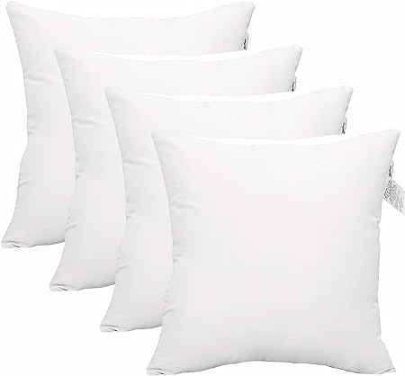 Photo 1 of 18x18 Pillow Inserts (Pack of 4) Hypoallergenic Throw Pillows Forms | White Square Throw Pillow Insert | Decorative Sham Stuffer Cushion Filler for Sofa, Couch, Bed & Living Room Decor