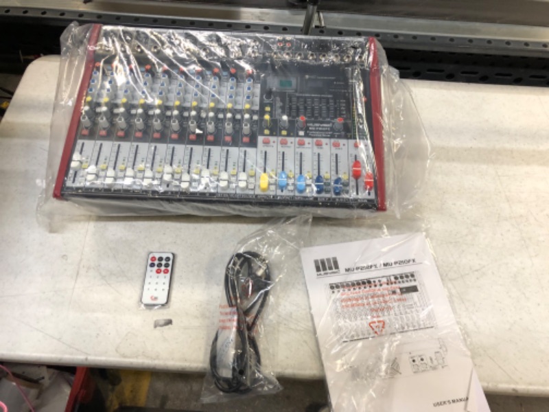 Photo 1 of MUSYSIC [MU-P212FX] 8000W Powerful Audio Mixer – 12 Channels with 7 Band GEQ Built in Amplifier and 24 Bit FX Processor – 48V Phantom Power DJ Mixer Sub & Monitor Output USB/SD/FM/WMA DJ Equipment
