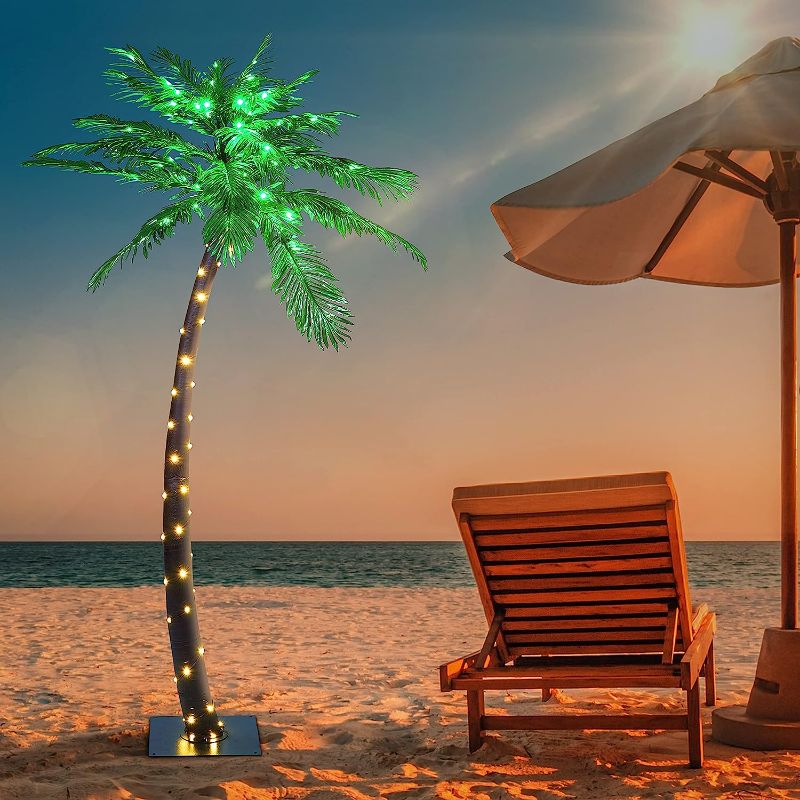 Photo 1 of [2023 Upgraded] Lighted Palm Tree 7FT 96+56 LED Artificial Palm Tree Lights for Decoration Outdoor and Indoors Tiki Bar Christmas Patio Pool
