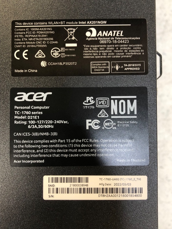 Photo 4 of Acer Aspire TC-1760-UA93 Desktop | Intel Core i7-12700F 12-Core | NVIDIA GeForce GTX 1660 Super | 16GB DDR4 | 512GB SSD | 1TB HDD | 8X DVD | Intel Wi-Fi 6 AX201 | Bluetooth 5.2 | Windows 11 Pro
