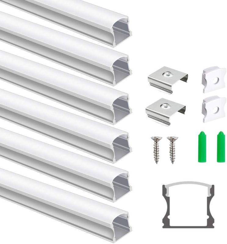 Photo 1 of 3.3ft/1Meter U-Shape 17x14mm LED Aluminum Channel System, for Interval Width 12mm LED Strip Light With Milky White Cover, Aluminum Channel With End Caps and Mounting Clips, Silver, 6Pack
