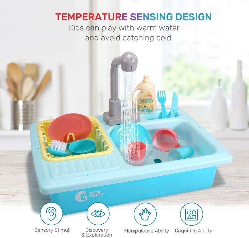 Photo 1 of CUTE STONE Color Changing Kitchen Sink Toys, Children Heat Sensitive Electric Dishwasher Playing Toy with Running Water, Automatic Water Cycle System Play House Pretend Role Play Toys for Boys Girls
