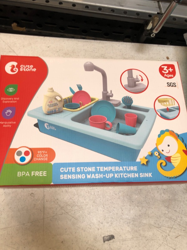 Photo 2 of CUTE STONE Color Changing Kitchen Sink Toys, Children Heat Sensitive Electric Dishwasher Playing Toy with Running Water, Automatic Water Cycle System Play House Pretend Role Play Toys for Boys Girls
