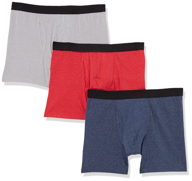 Photo 1 of Amazon Essentials Men's Boxer Briefs, Pack of 3 size M Red/Light Grey/Navy