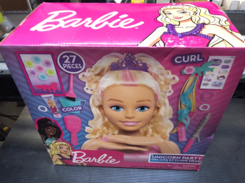 Photo 2 of Barbie Unicorn Party 27-piece Deluxe Styling Head, Blonde Hair, Pretend Play, Amazon Exclusive----------factory sealed 